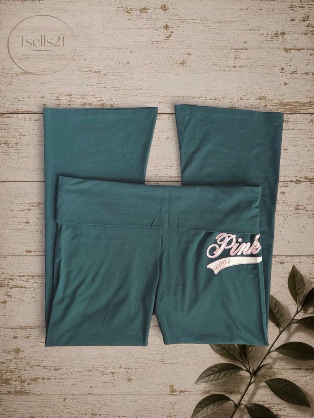 Victoria Secret PINK Green/Pink Vintage Vibe Foldover Flare Leggings - Size XXL
